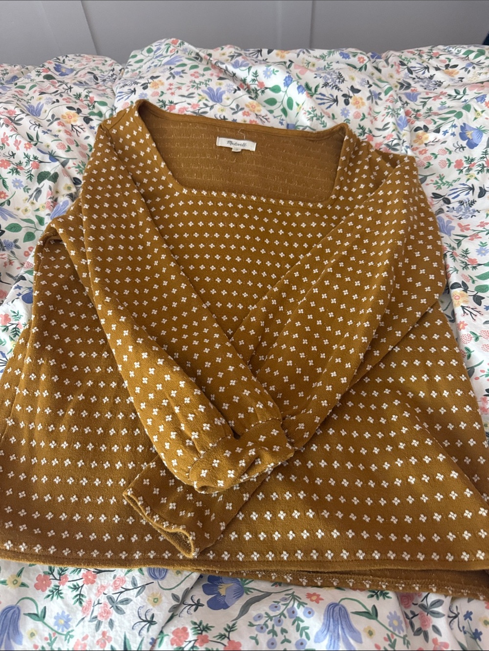 Madewell Mustard Yellow Patterned Square-Neck Sweater